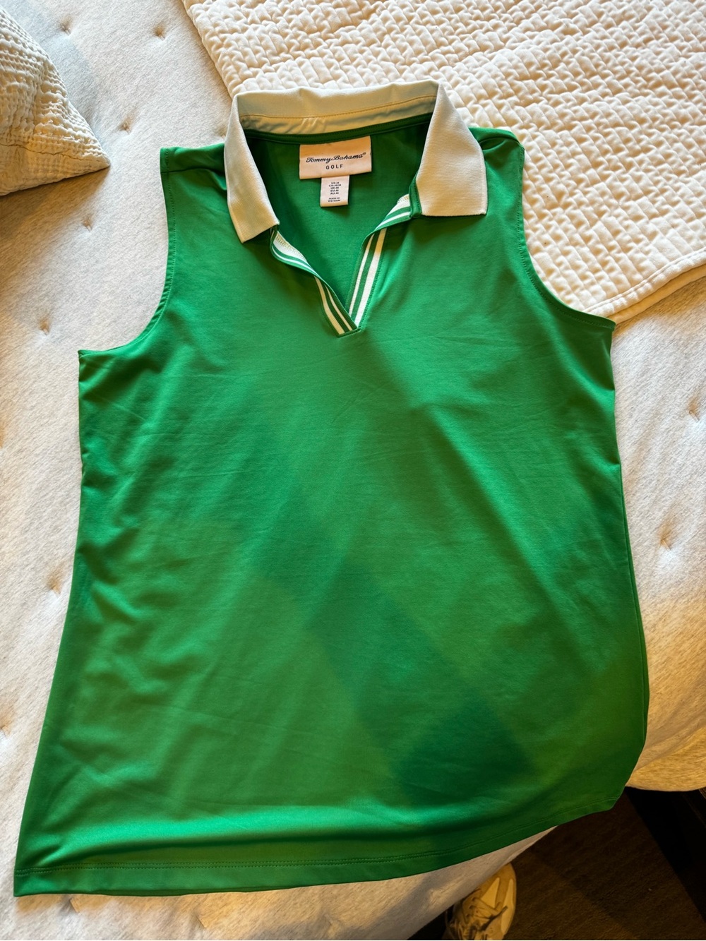 Tommy Bahama Green Sleeveless Golf Polo with White Trim